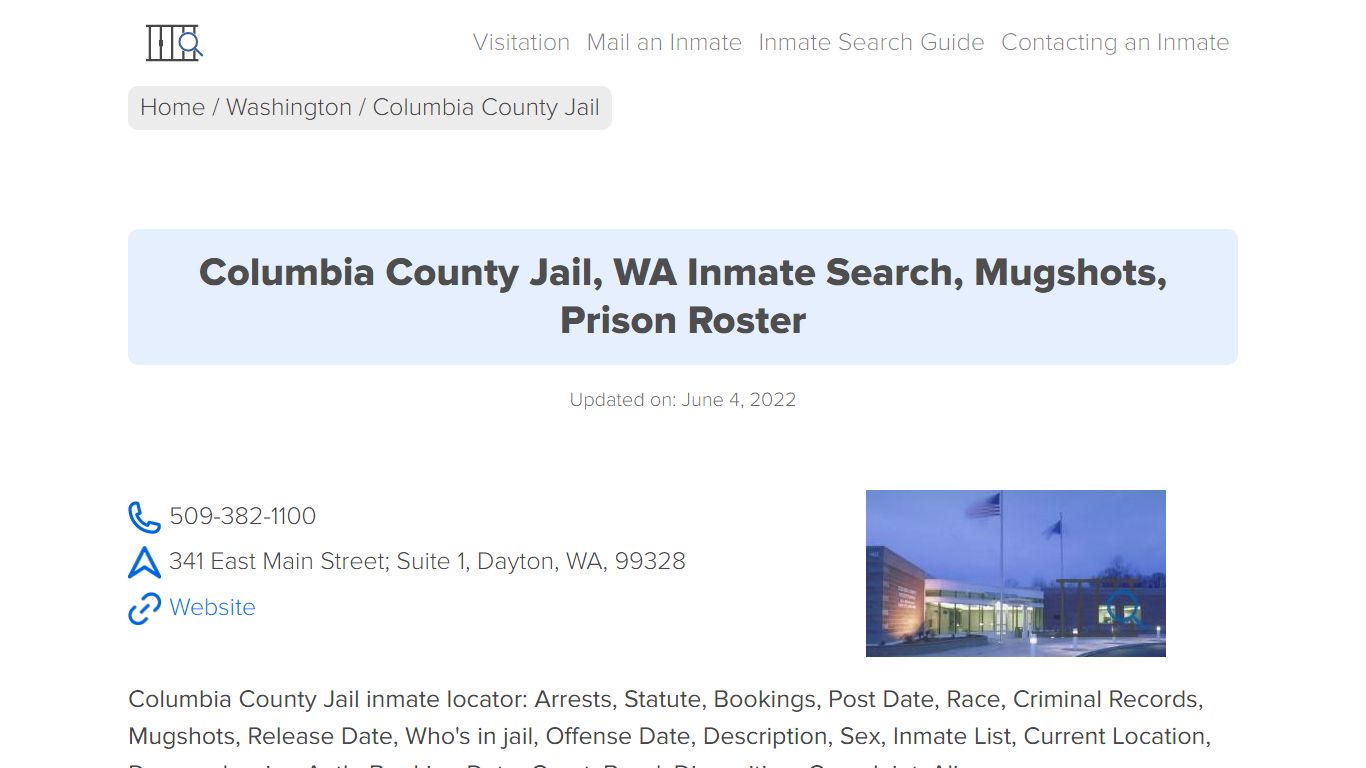 Columbia County Jail, WA Inmate Search, Mugshots, Prison ...